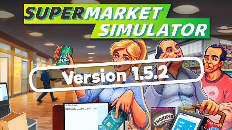 Supermarket Simulator store interior with shelves and inventory management interface visible.