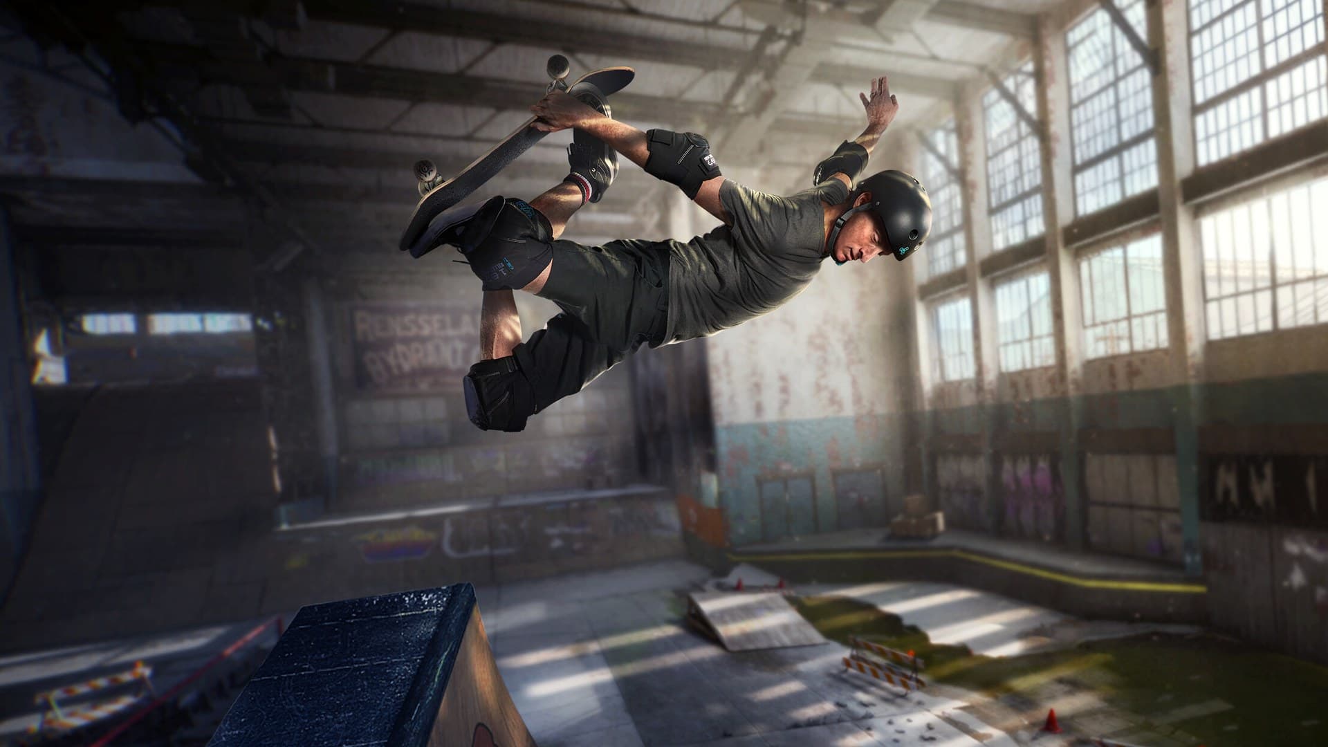Tony Hawk's Pro Skater 1+2 skater performing a trick in a halfpipe