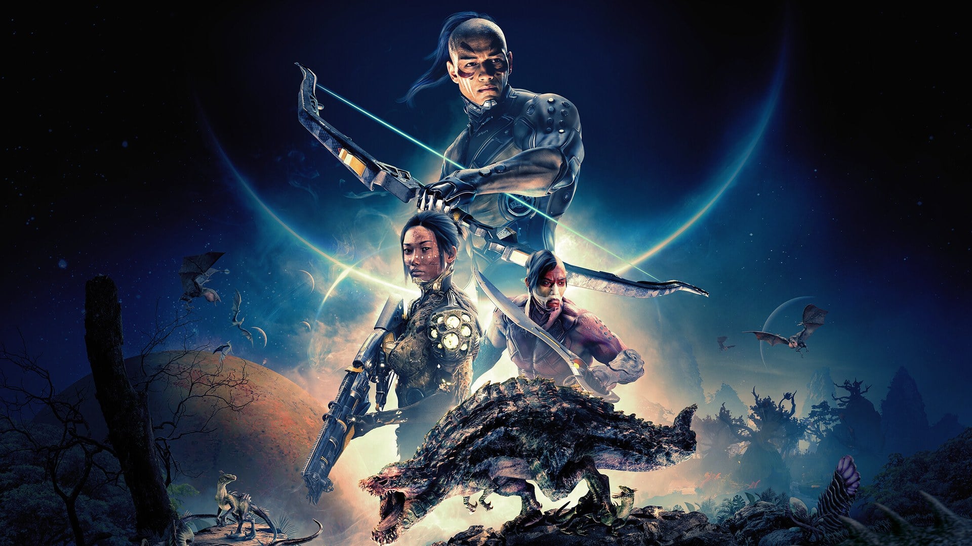 Turok Origins protagonist fighting dinosaurs in a lush jungle environment with futuristic weapons