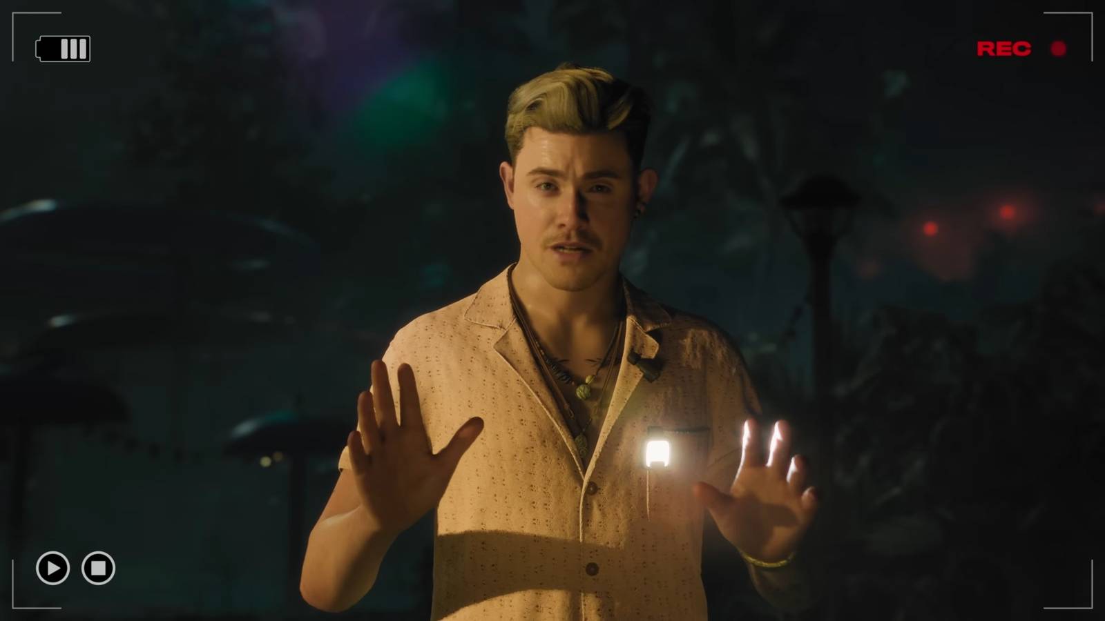Until Dawn 2 ghost hunters exploring a dark abandoned tropical island at night