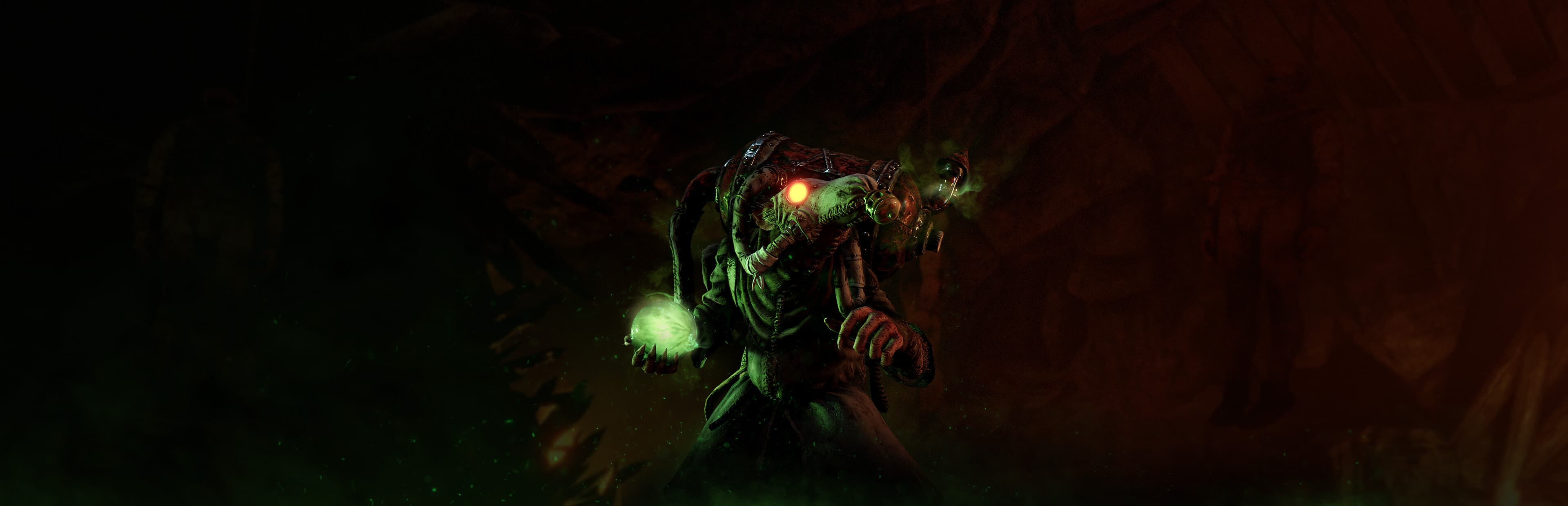 Warhammer Vermintide 2 Huntsman character aiming longbow in dark dungeon