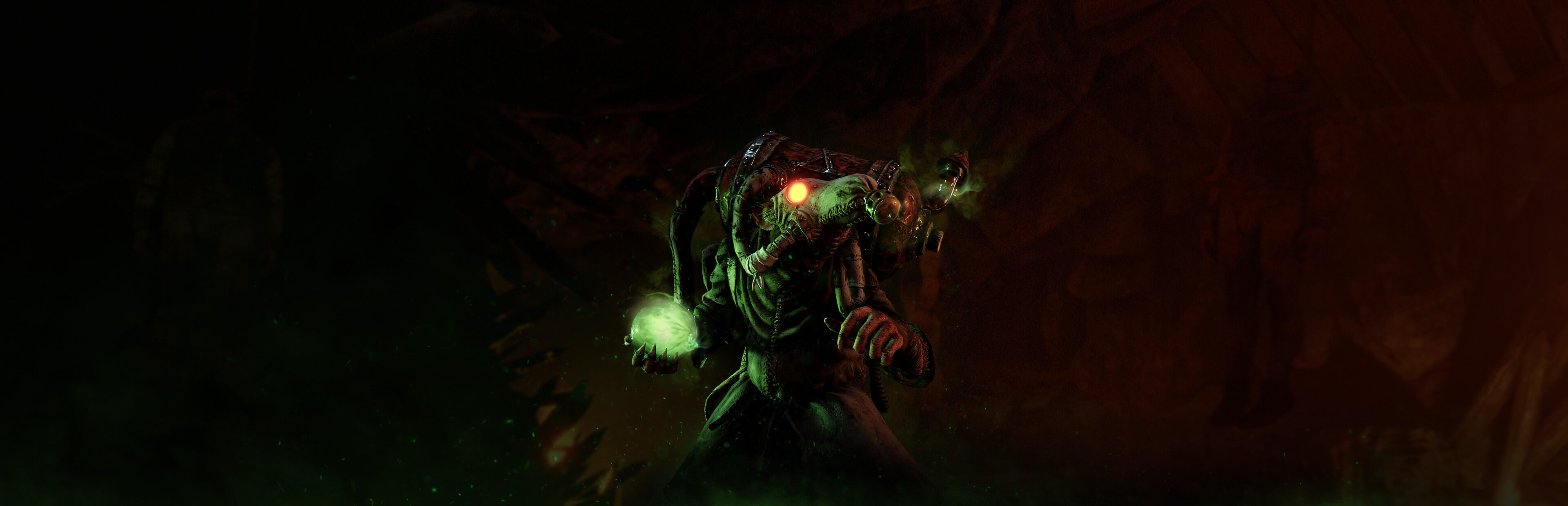 Warhammer Vermintide 2 Huntsman character aiming longbow in dark dungeon