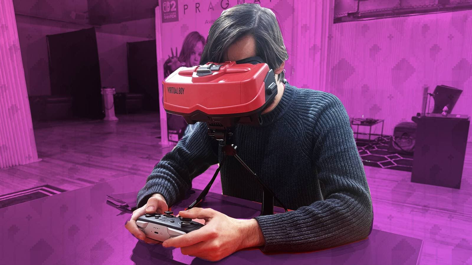 Virtual Boy Nintendo Classics showing D-Hopper and Zero Racers gameplay in red palette