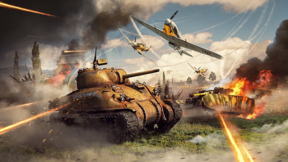 War Thunder tanks and aircraft in historical WWII battle formation
