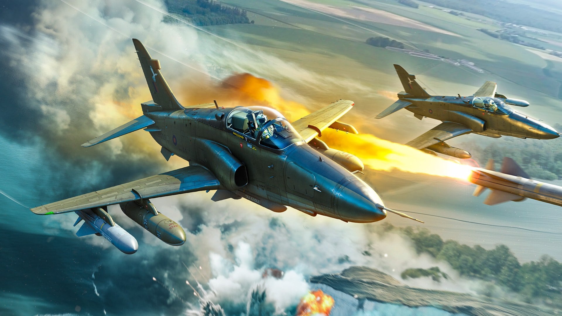 War Thunder Ju 87 Stuka dive bomber aircraft in flight over desert terrain