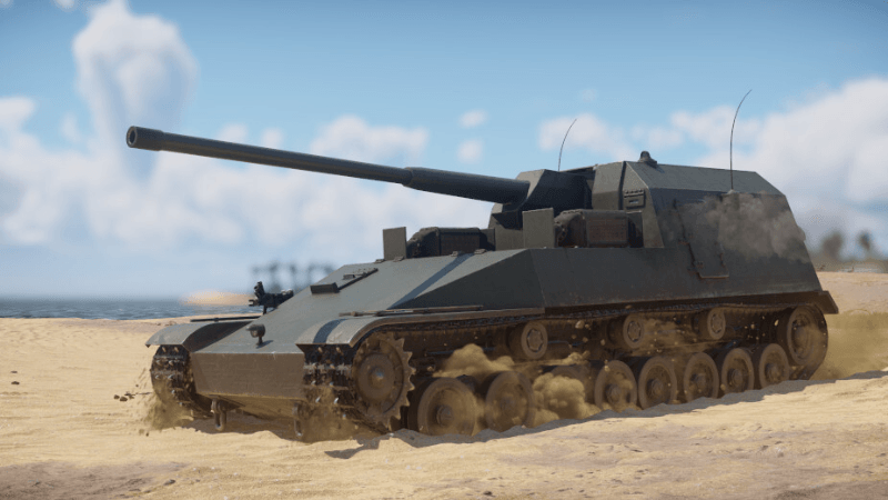 War Thunder Japanese Ho-Ri tank destroyer in combat, showing side profile against battlefield backdrop