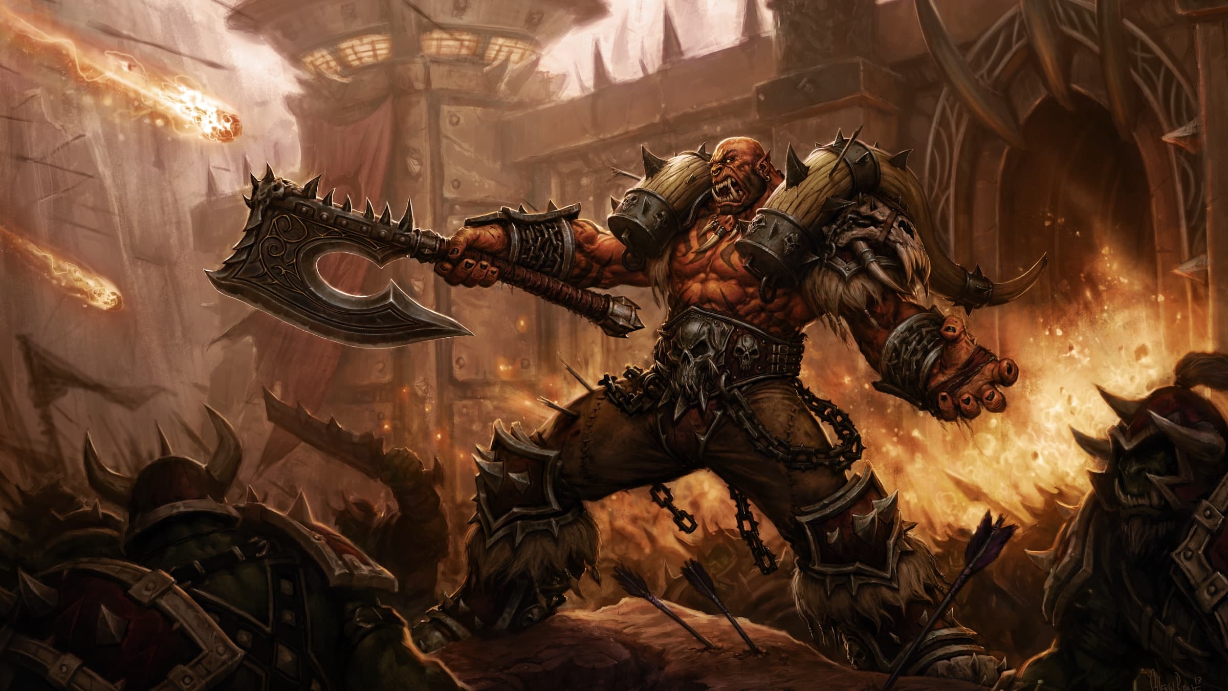 Garrosh Hellscream stands amid the ruins of Orgrimmar in World of Warcraft Mists of Pandaria Classic