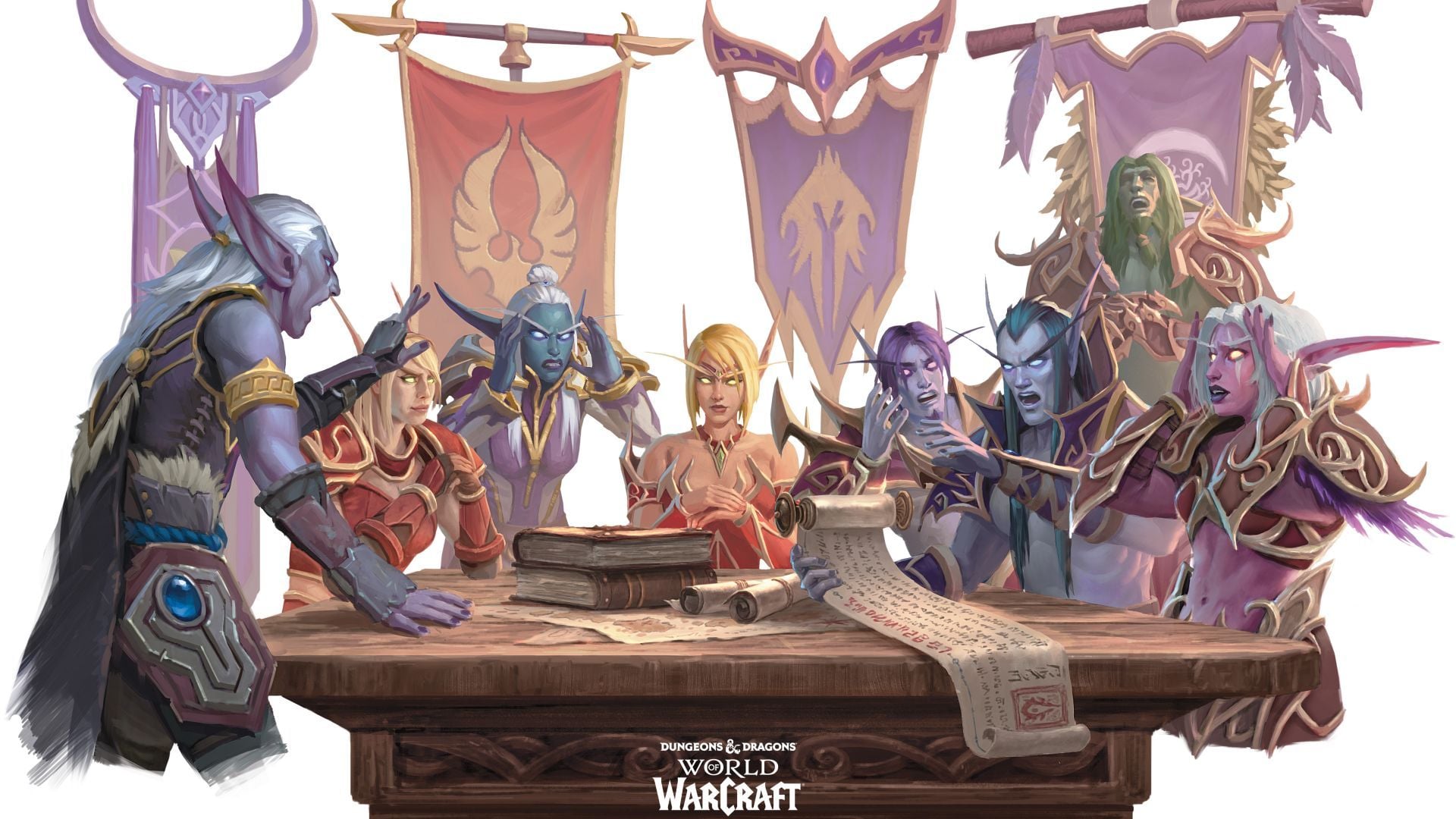 Dungeons and Dragons World of Warcraft crossover rulebook artwork featuring Azeroth characters