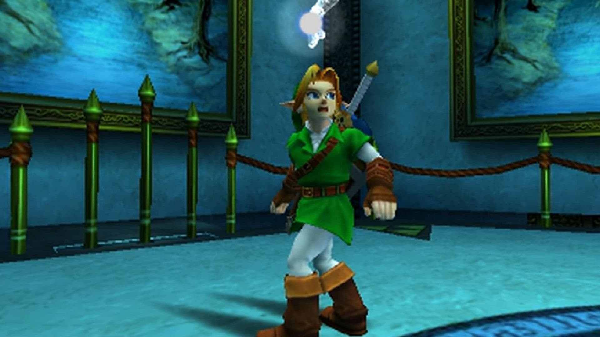 Link exploring a dungeon in The Legend of Zelda Ocarina of Time on Nintendo 64