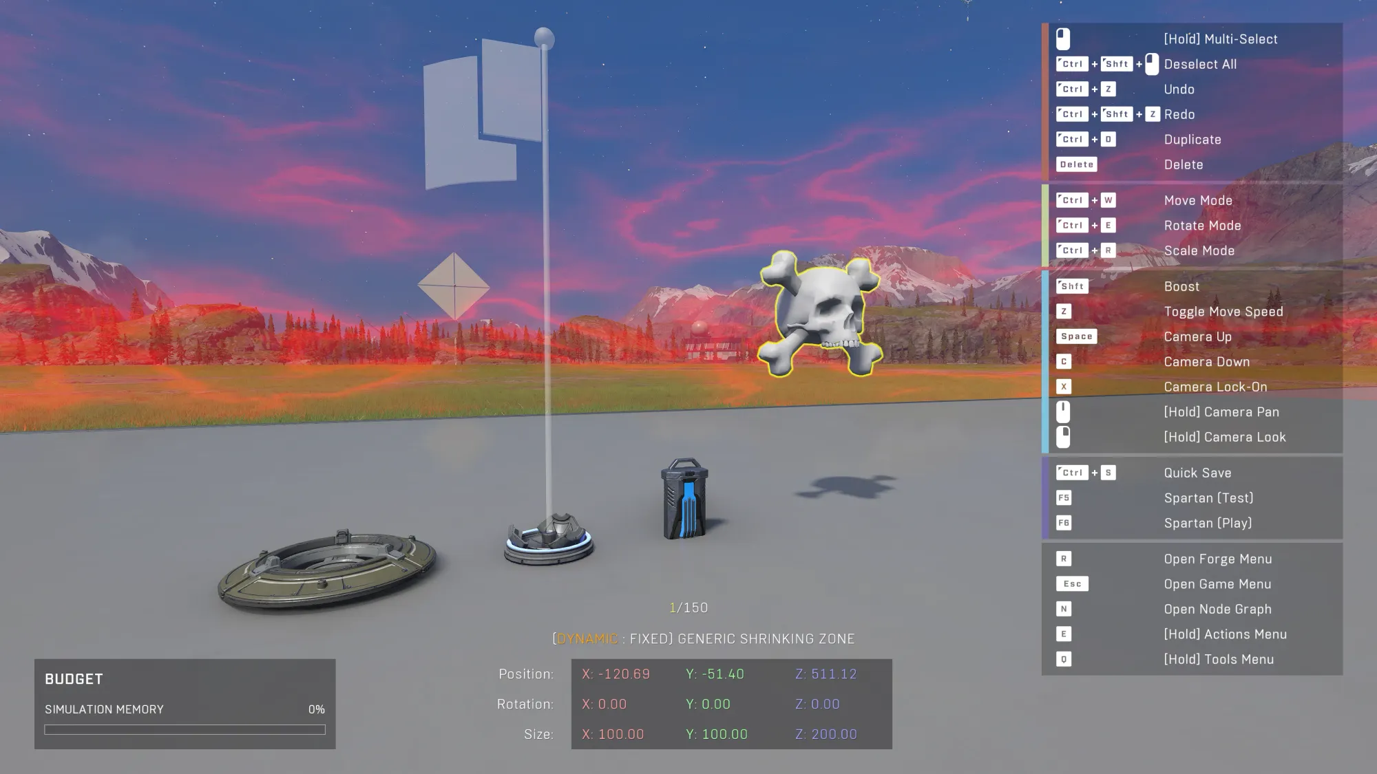 Screenshot of the Generic Delivery Point, Generic Flag Spawn, Generic Seed, and Generic Shrinking Zone objects on the Institute canvas map. 