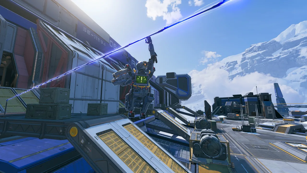 In game screenshot showing Pathy going up his zipline. He can be seen tucking his knees up to his chest, making him a smaller target.