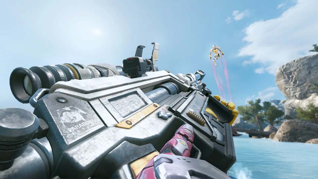 POV screenshot of Vantage using her ultimate, but it now has a canted 2x sight on the side, allowing for close-range aiming.