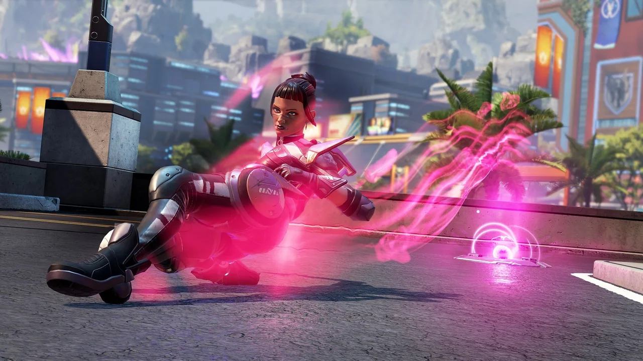 In-game screenshot of Axle sliding along the ground using her Nitro Gate ability.